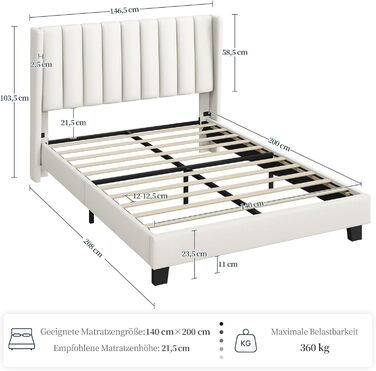 Ліжко Yaheetech з м&39яким каркасом 140 x 200 см, міцне двоспальне ліжко, сімейне ліжко, м&39який каркас ліжка, ліжко з місцем для зберігання, для спальні, гостьова кімната, бежевий колір, бежевий 140 x 200 см