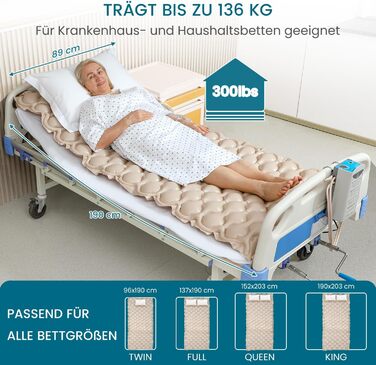 Протипролежневий матрац Kekoy з тихим насосом та водонепроникністю, для пролежнів I стадії, засіб для лікування пролежнів у лікарні, для дому, лікарняне ліжко, 190 x 91 см 200 x 90 см бежевий