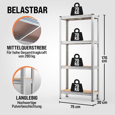 Міцний стелаж Monzana 2 шт. 170x75x30 см 560 кг 4 стелажі з МДФ Стелажі для зберігання Підвальні стелажі Безболтові стелажі Стелаж для майстерні