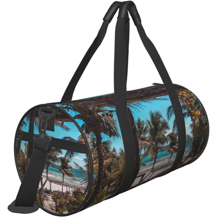 Спортивна сумка, дорожня сумка, пляжна сумка, з пальмами, принт, сумка на нічліг, чорна, універсальний розмір