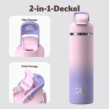 Ізольована пляшка для води OISIZ з нержавіючої сталі 720 мл з кришкою-трубочкою 2-в-1, захисним замком One Click, 100 герметична, зберігає напої холодними протягом 24 годин, вакуумна пляшка для води об&39ємом 24 унції для подорожей та спорту, фіолетовий к
