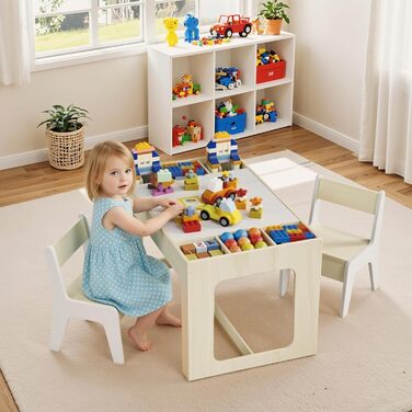 Дитячий комплект сидіння Clevich з місцем для зберігання, дитячий стіл з 2 стільцями, дитячий комплект столу та стільців з двосторонньою стільницею, дитячий стіл для дитячого садка, для дітей віком від 3 років, колір дерева