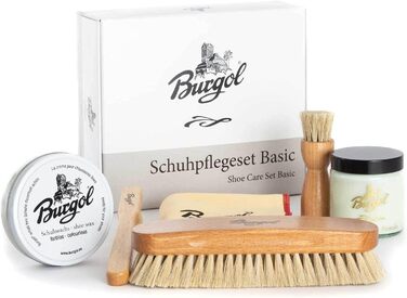 Набір для догляду за взуттям Burgol Shoe Care Set Basic з помади для взуття, взуттєвого воску, щіток з кінського волосу та полірувальної тканини Колір безбарвний