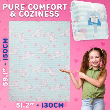Флісова ковдра Get Trend Cinnamoroll Sanrio 130x150 см, ліцензована, для ліжка, дивана та подорожей, ідея подарунка (білий Cinnamoroll) Білий Cinnamoroll 130x150 см