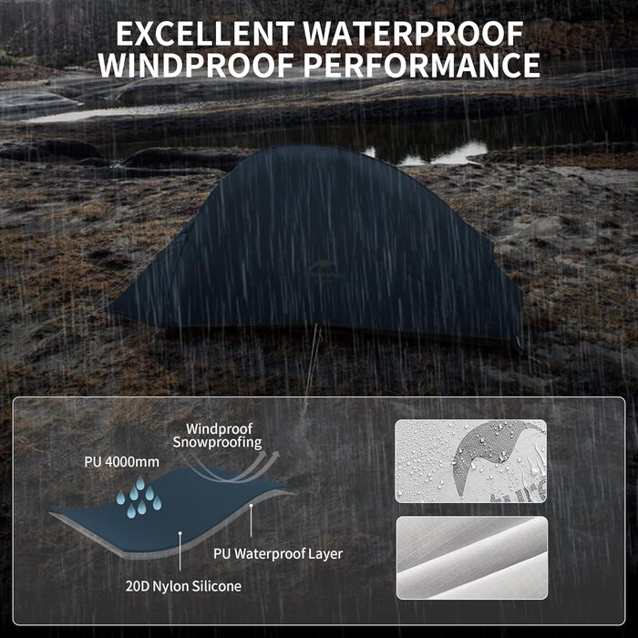 Намет Naturehike Cloud Up 1, 3-4 сезони, легкий туристичний намет для 1 особи, водонепроникний, захищений від комах сімейний намет для активного відпочинку, походів, альпінізму, синій