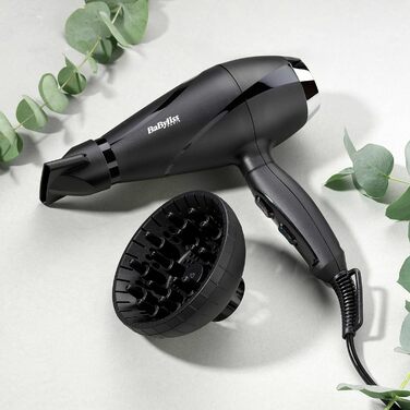 Фен BaByliss Shine Pro 2200 2200 Вт, іонізація, ефект проти особливого пушення, з дифузором та концентратором, Made in Italy, чорний, 6713DE