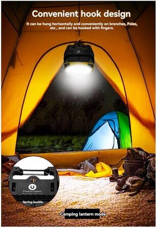Портативний світлодіодний ліхтар-прожектор, потужне світло, ліхтарик для кемпінгу на свіжому повітрі, риболовлі, надзвичайних ситуацій, акумуляторний робочий ліхтарик з гачком