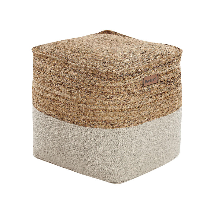 Beliani Boho Pouf Cotton and Jute Square Beige Kirama, Beliani Boho Pouf Cotton and Jute Square Beige Kirama