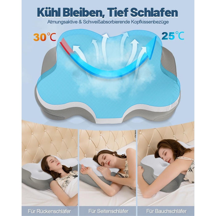 Подушка для шиї, подушка для сну на боці з подвійною зоною розвантаження вух, ергономічна ортопедична подушка з піни з ефектом пам&39яті від болю в шиї, подушка з підтримкою шиї для сну на спині/животі, темно-сіра