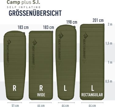Самонадувальний килимок для сну Camp Plus, великий - Товстий та теплий килимок для сну - Ремкомплект та система блокування подушки - 4 сезони - Кемпінг - 198 x 64 см - Зелений - 1185 г, велика мумія