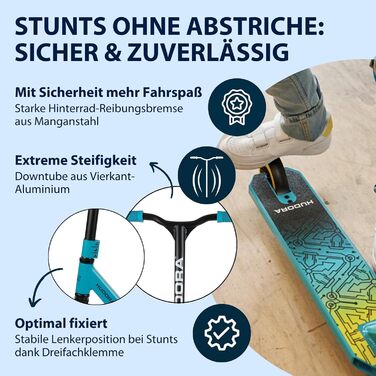 Трюковий самокат HUDORA Stuntscooter для дітей кермо 360, підшипники ABEC 9, міцний корпус, світло-блакитний, універсальний розмір
