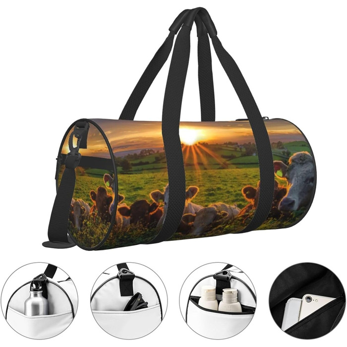 Спортивна сумка, дорожня сумка, сумка для подорожей, з принтом корівки, сумка на нічліг, чорна, універсальний розмір