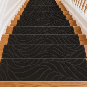 Самоклеючих килимків для сходів 76x20 см для дерев&39яних сходів - протиковзкий килимок для сходів - повстяні самоклеючі сходинки для використання всередині приміщень (чорні), 15