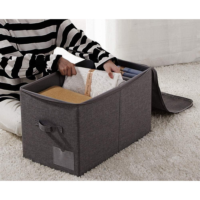 Великі, складні кошики для зберігання речей на блискавці, для спалень, шаф та одягу, 2 шт., чорно-сірі.