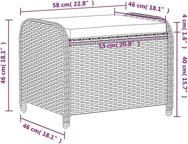 Табурет садовий з подушкою сірий 58x46x46 см Poly Rattan,365734