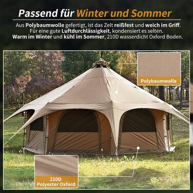 Намет TOMOUNT Tipi, бавовняний намет, полотняний пірамідальний юртовий намет на 6-8 осіб, великий сімейний намет для глемпінгу, кемпінгу, походів, фестивалів, вечірок, весіль, музичних фестивалів