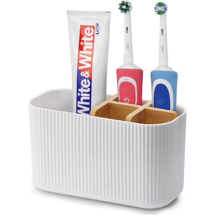 Тримач для зубної щітки для органайзера у ванній кімнаті, тримач для електричної зубної щітки та зубної пасти, органайзер для зубної щітки для сімї, для дітей (білий)