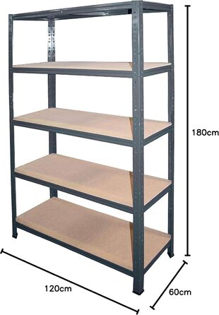 Надміцний домашній стелаж, антрацитовий/металевий стелаж з 5 полицями/металевий стелаж для підвалу, гаражний стелаж, стелаж для майстерні або стелаж для зберігання/змішаний металевий стелаж з вантажопідйомністю 175 кг В 180см / Ш 120см / Г 60см, 180x120x6