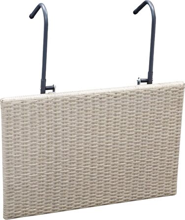 Підвісний балконний столик Roma 60x40 см, металевий каркас сірий поліратан, регулюється в кількох положеннях, ідеально підходить для невеликих приміщень