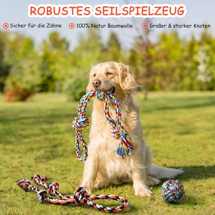 Перетягування каната, 8 Pack Indestructible Large Dog Toy Rope, Rope Dog Toys for Agressive Chewers