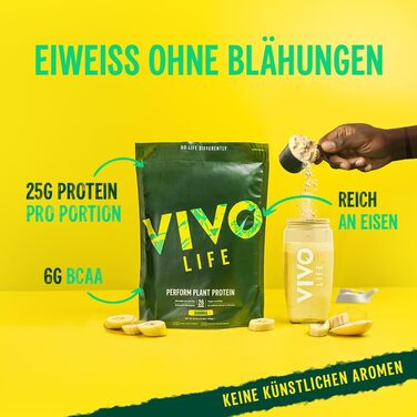 Протеїновий коктейль з гороху та конопель Vivo Life Perform Raw Vegan, какао, 988 г