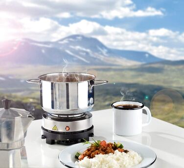 Гаряча плита Rosenstein & Shne електрична міні-одинарна конфорка та кавоварка для еспресо, 500 Вт, 3 чашки (міні-плита для еспресо-машини, мала конфорка для еспресо, індукційна плита)