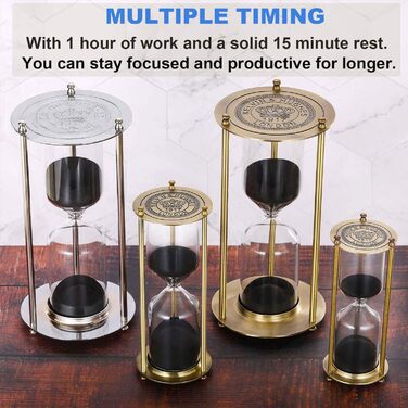 Пісочний годинник SuLiao для Uten, Поворотний на 720, Старовинний білий пісочний годинник, Вінтажний пісочний годинник 1 Hora Reloj de Arena, Великий метал, Пісочний годинник, Офіс, Письмовий стіл, Дім, Весільне оформлення (Чорний, 15 хвилин)