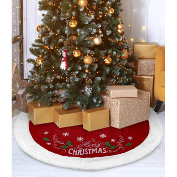Спідниця для ялинки, кругла ковдра для ялинки 122 см із візерунком сніжинок та написом "Веселого Різдва", червона спідниця для ялинки, 48 дюймів для різдвяного святкового декору, ялинкова прикраса