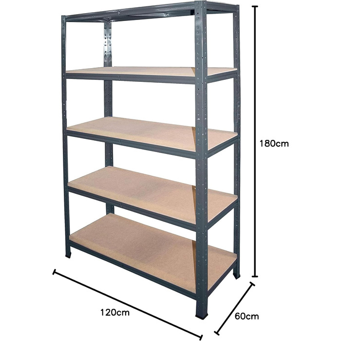 Надміцний домашній стелаж, антрацитовий/металевий стелаж з 5 полицями/металевий стелаж для підвалу, гаражний стелаж, стелаж для майстерні або стелаж для зберігання/змішаний металевий стелаж з вантажопідйомністю 175 кг В 180см / Ш 120см / Г 60см, 180x120x6