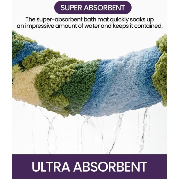 Килимок для ванної DEXI Moss, Ультратовстий, М&39який, Зелений, Нековзний, Миється, Килимок для ванної, Водопоглинаючий, Мікрофібра, Килимки для душу, Раковини, Спальні, 51 x 81 см, Мохово-зелений 51 x 81 см (Овал) Зелений мох