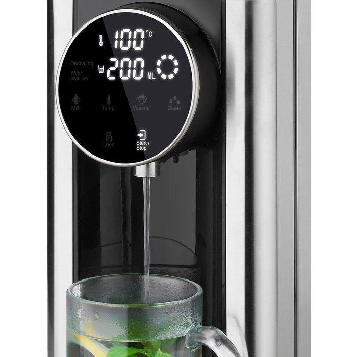 Диспенсер для гарячої води HEINRICHS - гаряча вода одним натисканням кнопки від 40 до 100 C, обсяг води 100 мл-400 мл на вибір, підходить для дитячого харчування, в т.ч. функція очищення фільтр, сенсорний дисплей, 2.7 л Heinrich