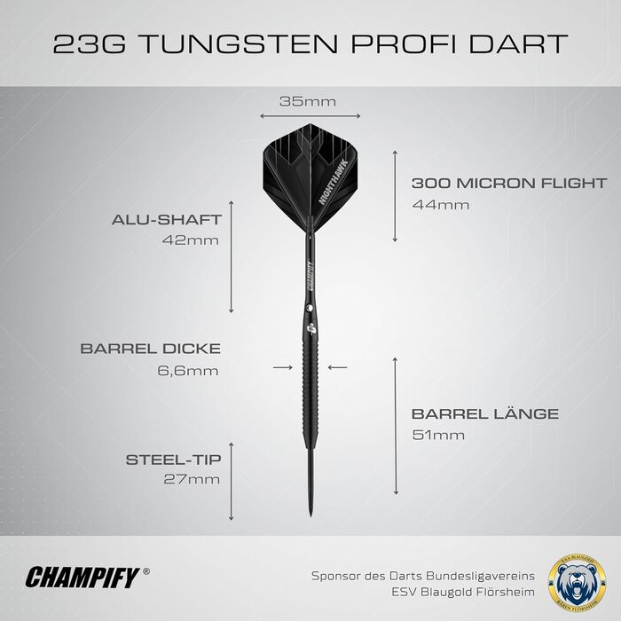 Набір дротиків Champify з 90 вольфраму з чорним футляром 3 сталеві дротики з 9 алюмінієвими стрижнями та 9 дергами Набір дротиків з аксесуарами Дротики з металевим наконечником