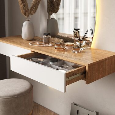 Туалетний столик Vicco Melisa, дуб/білий, 120 см зі світлодіодним підсвічуванням Білий зі світлодіодним дзеркалом