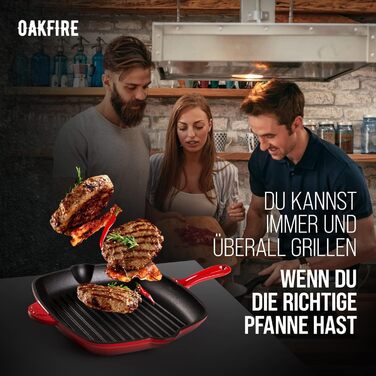 Сковорода-гриль сковорода чавунна емальована 30 см індукційна сковорода чавунна з антипригарною патиною, емаль (червона)