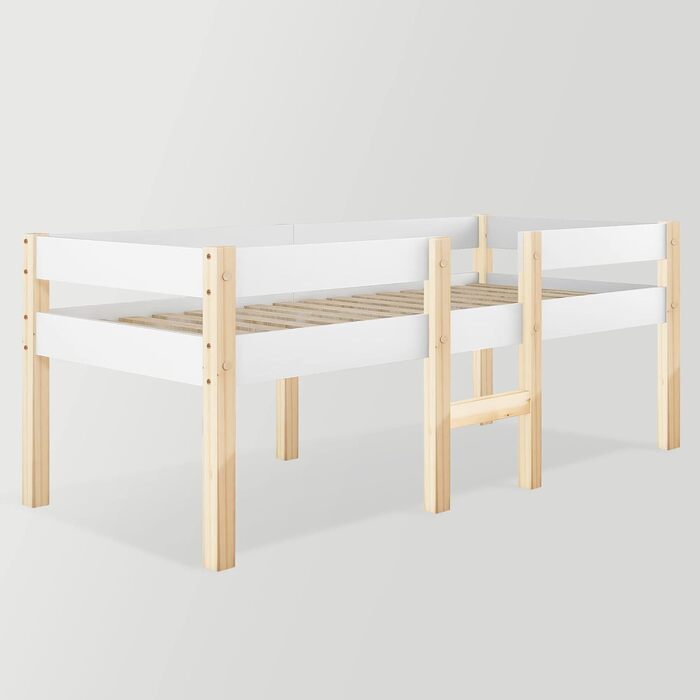 Дитяче ліжко Merax із захистом від падіння, дитяче ліжко для хлопчиків та дівчаток, міцна масивна деревина та дерев&39яна дошка, приліжкове ліжечко з рейковою основою, 90x200 см, біле 90 x 200 см - без шухляди