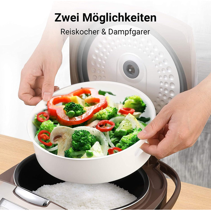 Рисоварка Midea з функцією пароварки та підтримання тепла, 5 л, антипригарне покриття, мірний стакан, 2 ложки для рису, рис не при