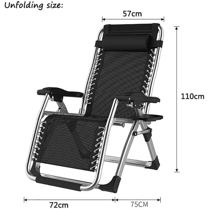 Складаний шезлонг, лежак, надзвичайно великий садовий шезлонг, для патіо, саду, пляжу, басейну, з подушкою-підтримкою 200 кг (Black1)