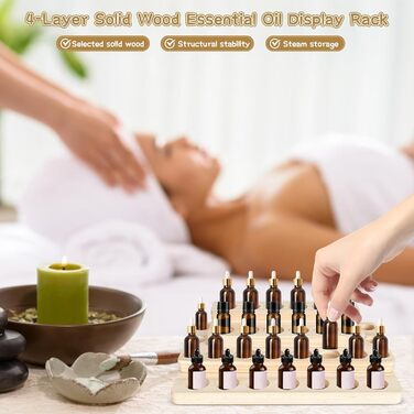Підставка для ефірних олій Dokeno, дерев&39яна 4-рівнева підставка для зберігання ефірних олій з 31 отвором, органайзер для зберігання лаку для нігтів, ароматичних олій, парфумів, косметики, 31 x 18 x 7,5 см