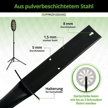 Стійка для мішні для дартсу Pronomic DA-45S - Тримач для мішні - Сталева стійка для дартсу - Безступінчасте регулювання висоти, чорний колір