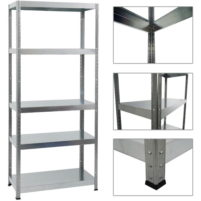 Металевий стелаж PROREGAL Steel Eagle 180x80x40 см, вантажопідйомність полиці 130 кг, оцинкований, надміцний стелаж, кухонний стелаж, стелаж для підвалу, стелаж без болтів, гаражний стелаж, стелаж для зберігання 180x80x40 см, оцинкований