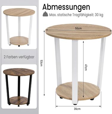 Круглий журнальний столик WOLTU, сучасний журнальний столик, невеликий столик для вітальні, диванний столик з 2 полицями, столик для вітальні для дивана, тумбочка, з місцем для зберігання, виготовлений з інженерної деревини, світлий дуб, BTS13hei