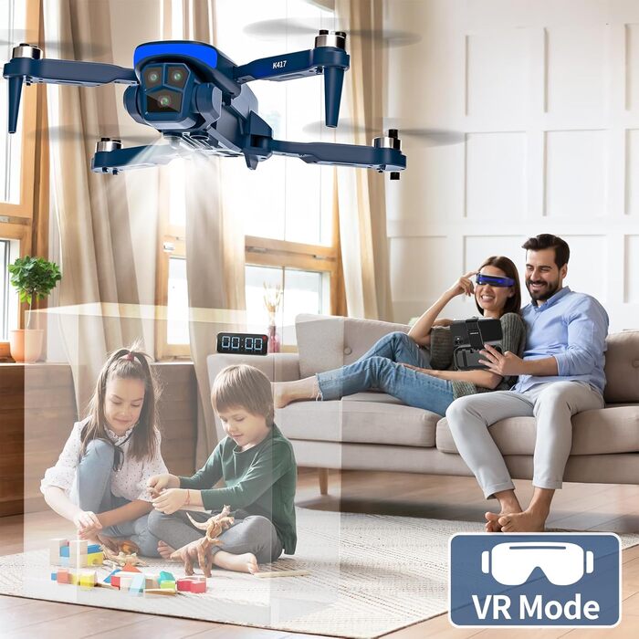 Дрон K417 із подвійною камерою 1080P, безконтактний дрон зі світлодіодною блакитною лампою та електричною камерою, квадрокоптер із