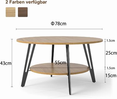 Круглий дерев&39яний журнальний столик Manora з подвійним відділенням для зберігання, круглий стіл для вітальні, дерев&39яний бічний столик з металевою основою, сучасний дизайн круглого дивана-столика для вітальні (дуб, C25298) Меблі для вітальні з дуба