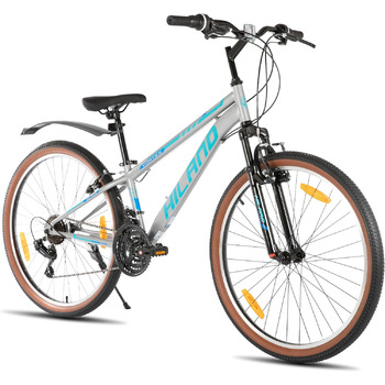 Гірський велосипед HILAND 26 дюймів для чоловіків та жінок, 21-швидкісний гірський велосипед, високоміцна сталева рама, гальма V-подібної форми, хардтейл для дорослих, сірий