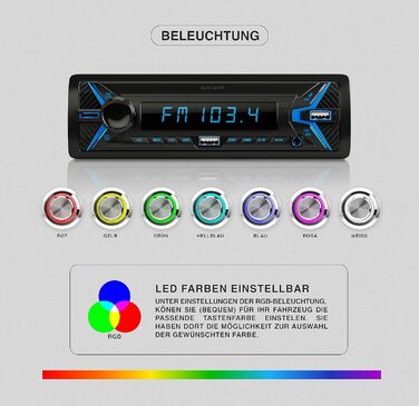 Універсальна автомагнітола 1 DIN з 2 USB-роз'ємами, MP3, RDS, ID3, RGB, AUX, SD слот для карти, функція гучного зв'язку, пульт дистанційного керування, 890C