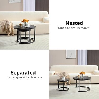 Круглий журнальний столик Home Heaven з чорного дерева - Комплект із 2 круглих столиків для вітальні - Ø60 см Ø40 см