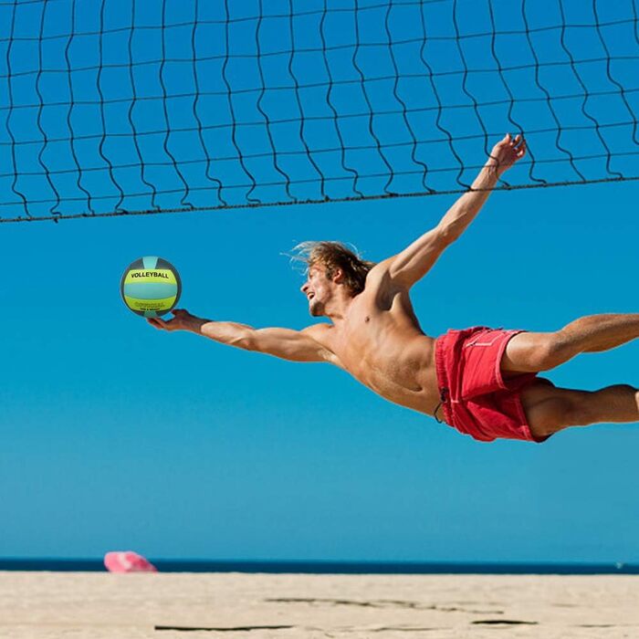 Волейбольний м'яч PECOGO, Розмір 5 (Діаметр 21 см), М'яка штучна шкіра, Легкий (260 г), Для приміщень і вулиці, Жовтий/Зелений/Сірий