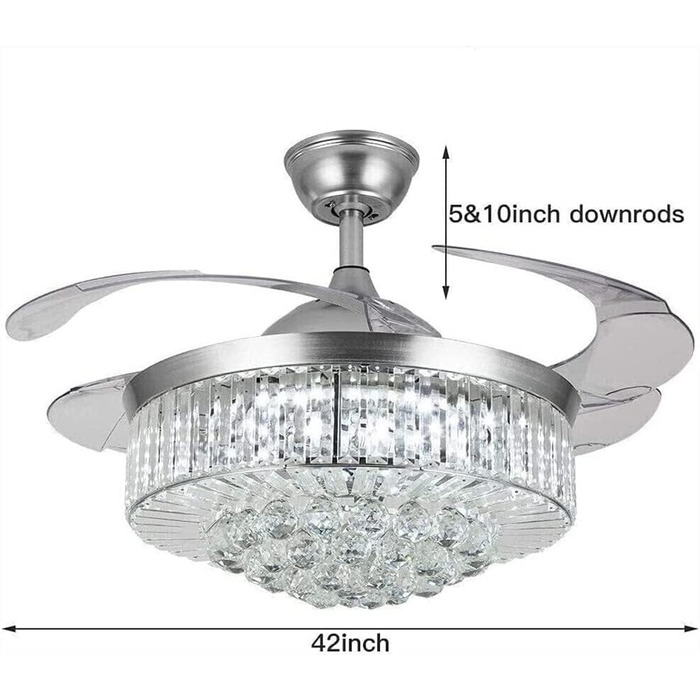 Тиха вентиляторна лампа кришталева люстра стельовий вентилятор зі світлом, сучасний невидимий стельовий вентилятор з пультом диста