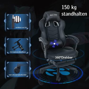 Ігрове крісло YU YUSING Massage Racing, ергономічне спортивне сидіння, комп&39ютерне крісло з регульованою висотою, крісло керівника, письмове крісло з підголівником, регульованими підлокітниками та підставками для ніг (чорне)