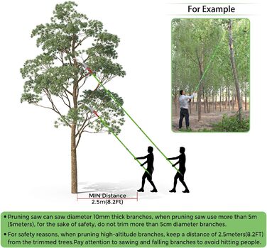 Пила для обрізки SurmountWay з ручкою 8 м Ручна пила регульована довжина, Набір садових інструментів для деревної пилки Секатор для пальм Високодоступний стрижень із сумкою для перенесення, чисто та швидко ріже високі гілки 8 м